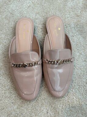 Kate Spade Blush Patent Leather Chain-Trim Mules - women’s size 6.5 - Kleo style